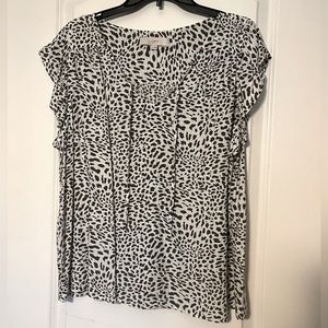 LOFT Leopard Top XL Tie Neck Ruffle Cap Sleeves